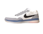 The FV8493-004 Grey White PS8 Nike SB Leather Knit Shoes feature gray and white leather-knit uppers, a black swoosh, translucent blue-tinted soles, and Air Zoom cushioning, displayed in side profile on a plain white background.