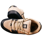 The Cricket Natural Hemp I Path Shoes Skateboarding, shown on a white background, feature a beige and black design, thick cupsole construction, visible laces, and a logo on the tongue.