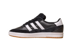 The JI 0846 Black White Gum Tyshawn 2 II Adidas Skateboarding Shoes feature black leather and suede, white stripes, a white heel and sole, and a light brown gum bottom, shown from the side on a white background. Perfect for stylish skateboarding.