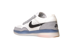The FV8493-004 Grey White PS8 Nike SB Leather Knit Shoes feature a black swoosh logo, translucent blue sole, and advanced Air Zoom cushioning, shown on a plain white background.