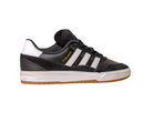 The JI 0846 Black White Gum Tyshawn 2 II Adidas Skateboarding Shoes feature black and white premium leather suede, three white stripes, gold TYSHAWN text, black laces, and a tan rubber sole, shown in side profile on a white background.