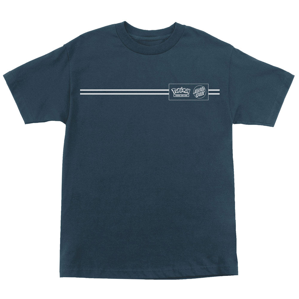A harbor blue Pokemon Energy Dot S/S Heavyweight T-Shirt Mens Santa Cruz, featuring two horizontal white lines across the chest and a small rectangular logo with Pokemon and brand text.