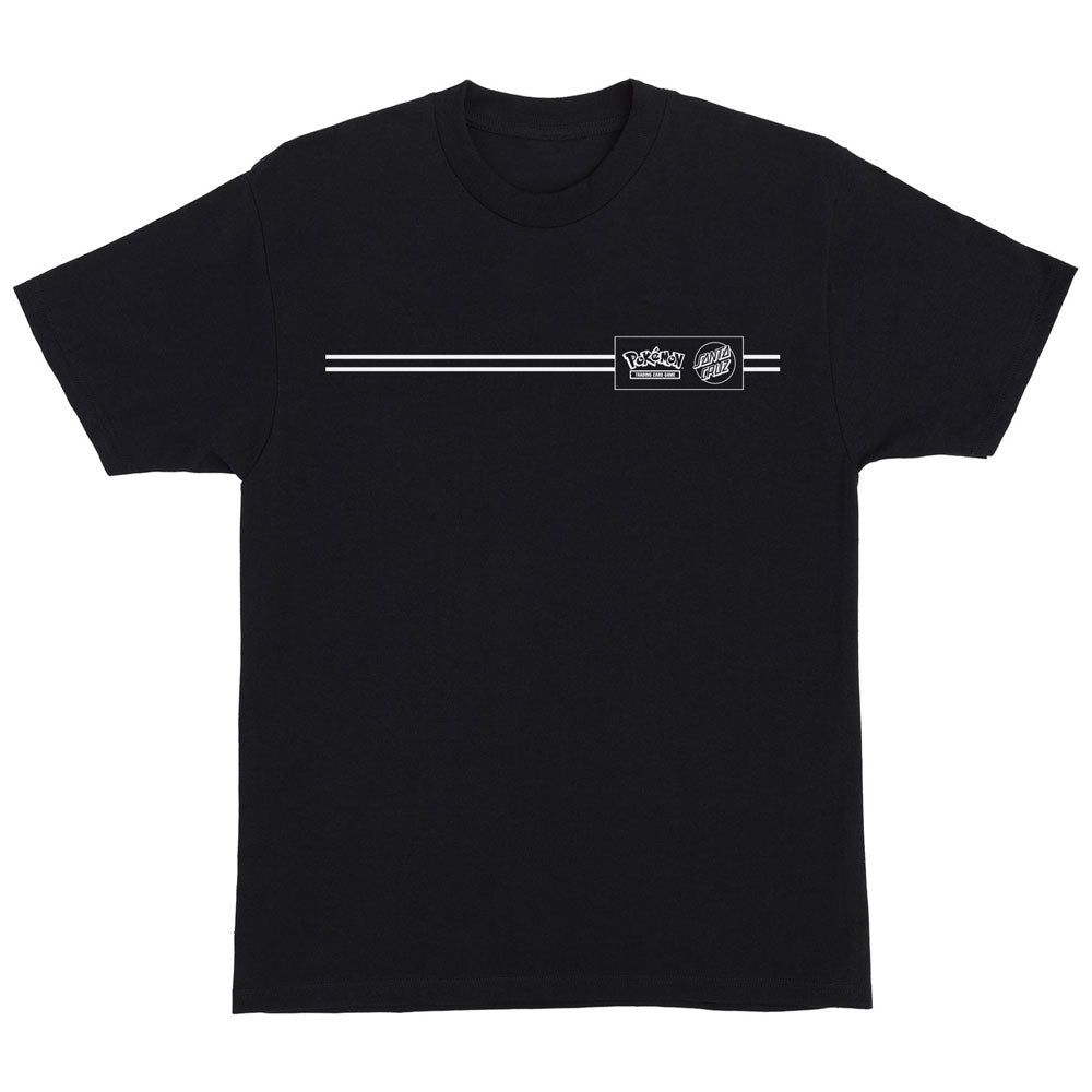 Black Pokemon Energy Dot S/S Heavyweight T-Shirt Black Mens Santa Cruz featuring two horizontal white lines across the chest and a rectangular logo with Pokémon and Santa Cruz branding.