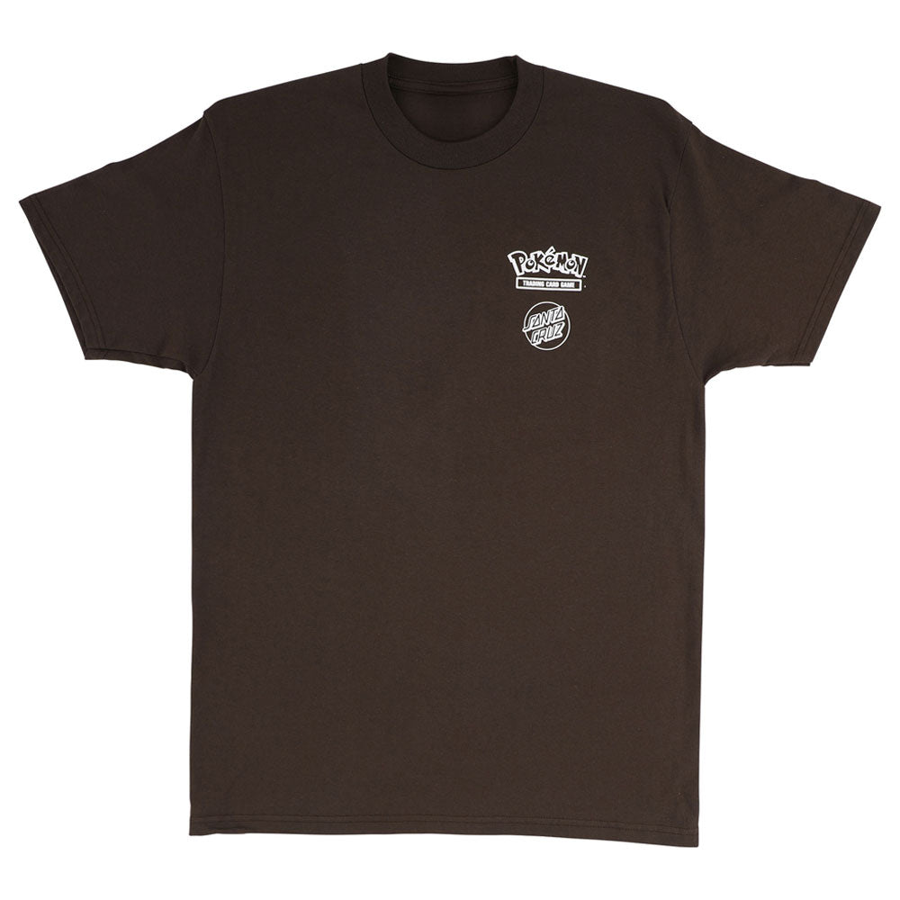 Dark brown short-sleeve Pokemon Power Dot S/S Heavyweight T-Shirt Java Mens Santa Cruz featuring a white Pokémon and Santa Cruz logo graphic on the left chest.