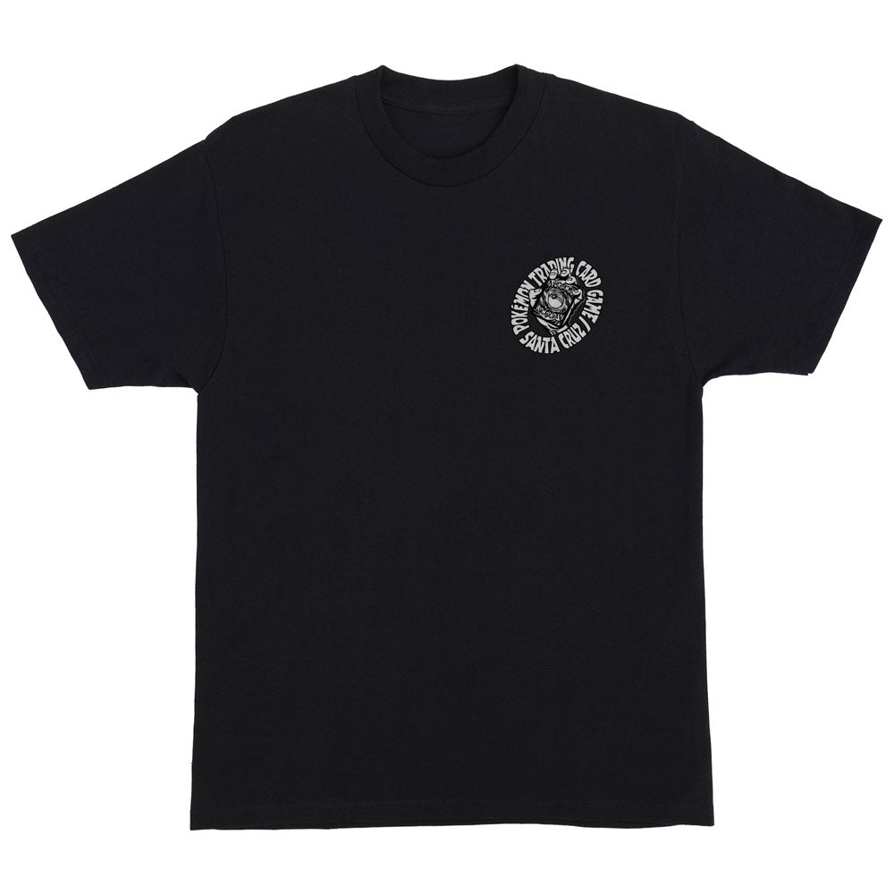 Black Pokemon TCG Hand S/S Heavyweight T-Shirt Black Mens Santa Cruz featuring a small circular logo on the left chest with a stylized hand holding a Pokémon TCG Collection trading card.