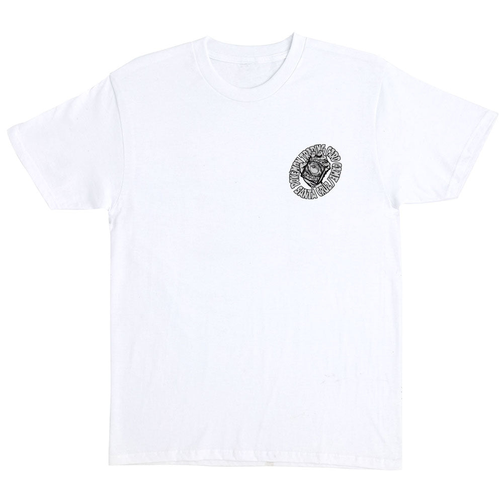 White Pokemon TCG Hand S/S Heavyweight T-Shirt White Mens Santa Cruz featuring a circular graphic on the left chest of a hand holding a trading card.