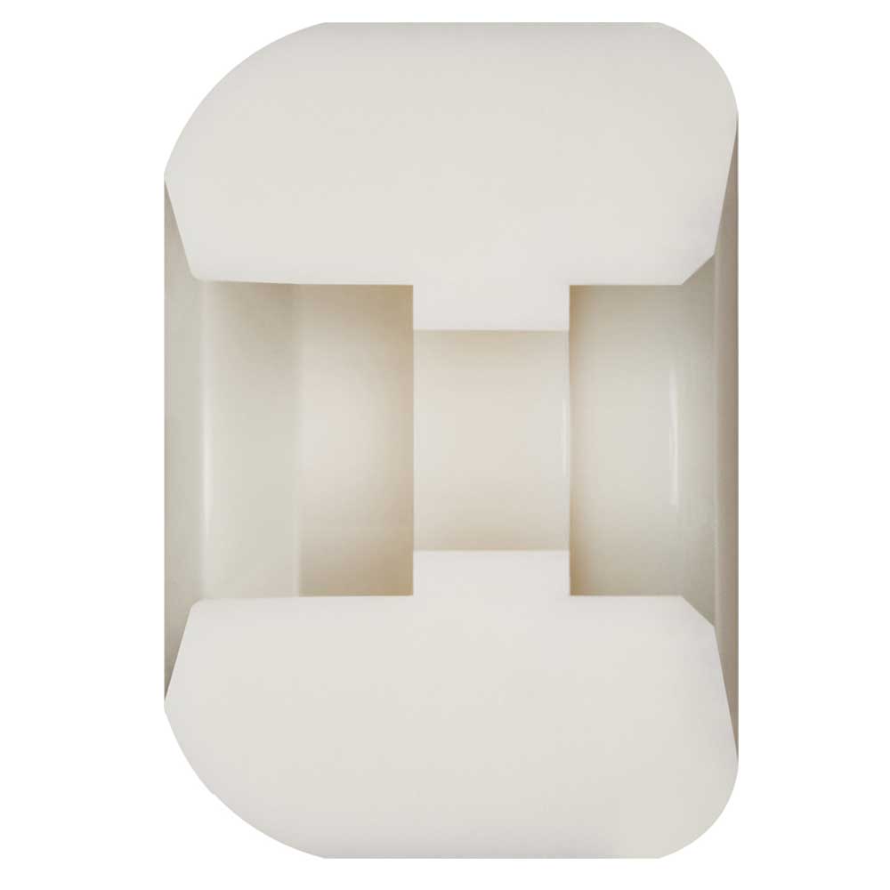 A white, cylindrical Powell Peralta Andy Anderson Pro Nano-Cubic 97A skateboard wheel featuring an asymmetrical shape, medium ride patch, offset bearing, and 52mm x 36mm size—reminiscent of sliding door or window track rollers.