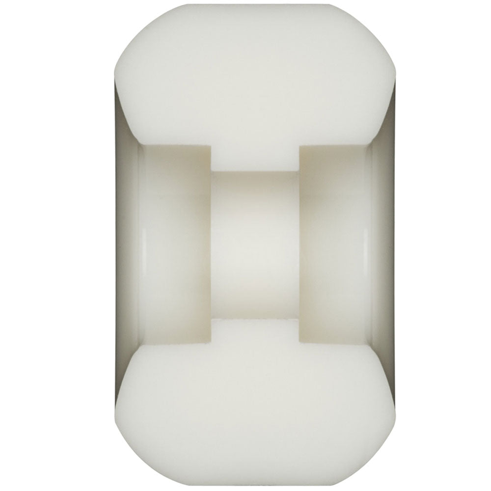 A white, cylindrical Powell Peralta Dragons 93A V5 skateboard wheel (52mm x 30mm), with a grooved center and smooth rounded edges, featuring a narrow, lightweight symmetrical shape, isolated on a white background.