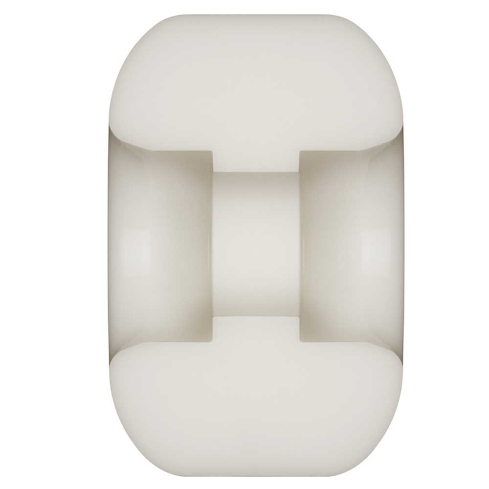 A close-up, top-down view of a single Powell Peralta Dragons 97A V4 Symmetrical Shape skateboard wheel (54mm x 34mm), highlighting its rounded edges and central axle hole.