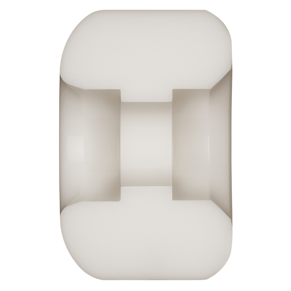 A white Powell Peralta Nano Rats 93A AV4 Asymmetrical Shape skateboard wheel (54mm x 34mm, medium ride patch) is shown from the side, highlighting its smooth surface and rounded edges against a plain white background.