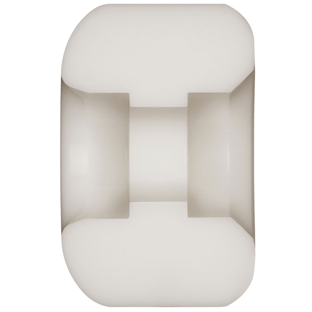 A close-up of a single Powell Peralta Nano Rats 97A AV4 Skateboard Wheel, highlighting its cylindrical AV4 asymmetrical shape, smooth surface, and concave center for axle placement. Size: 52mm x 34mm, medium ride patch, 97A hardness.