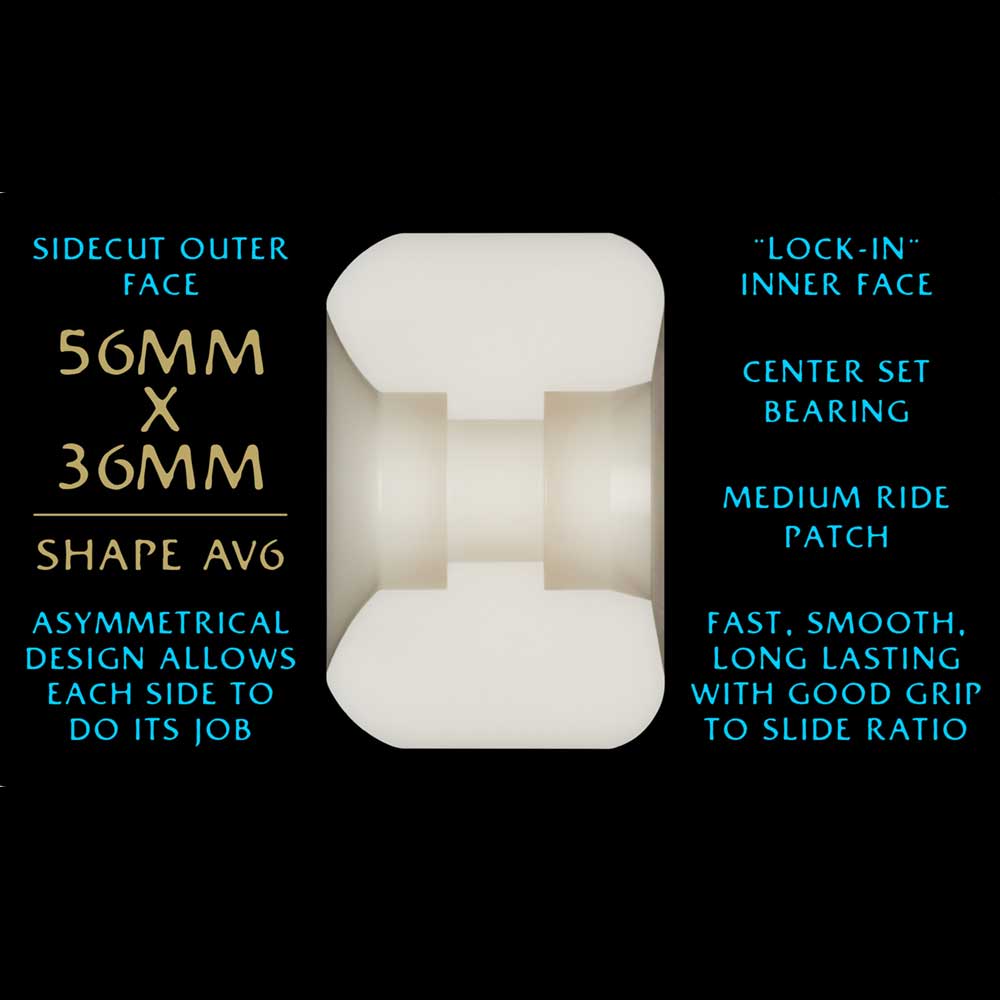 The Powell Peralta Nano Rats 97A AV6 Skateboard Wheels feature a 56mm x 36mm size, asymmetrical AV6 shape, sidecut outer and “lock-in” inner faces, center set bearing, and a medium ride patch for optimal grip and slide.