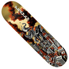 The Praman Rampage LTD 8.38x32.1 Real Skateboard Deck showcases an elephant with orange tusks charging through a city under smoky skies, with bold white text above. Perfect for street sessions, available in size 8.38.