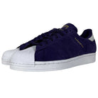 The Purple Zero Gold Superstar ADV Adidas Skateboarding Suede Shoes feature a bold purple suede upper, reflective badging, gold SUPERSTAR text, white shell toe caps, and midsoles—perfect for fans of classic skate style.