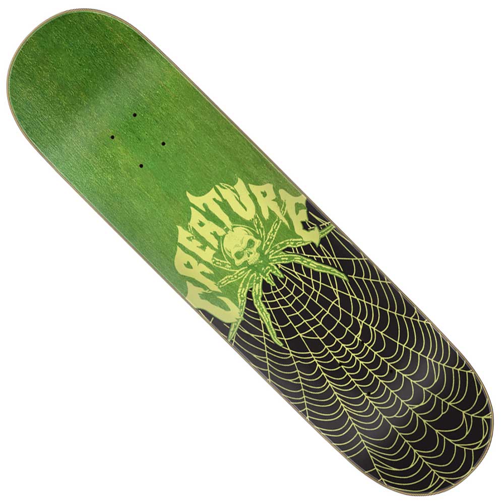 Featuring a striking skull and spider graphic over a black spiderweb design with the word “Creature,” the Ransom 7 Ply Birch 8.0in x 31.8in Creature Decks is constructed from durable 7-ply birch skateboard wood for reliable performance.