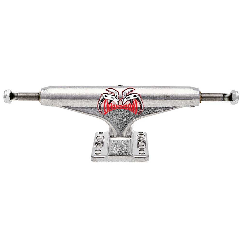 The Rhino Span Polished Silver Standard INDY 169 Stage 11 Trucks (set of two) feature a sleek, polished finish—ideal for fans of bold skate styles inspired by Chris "Rhino" Rooney or those who love Independent Stage 11 performance.