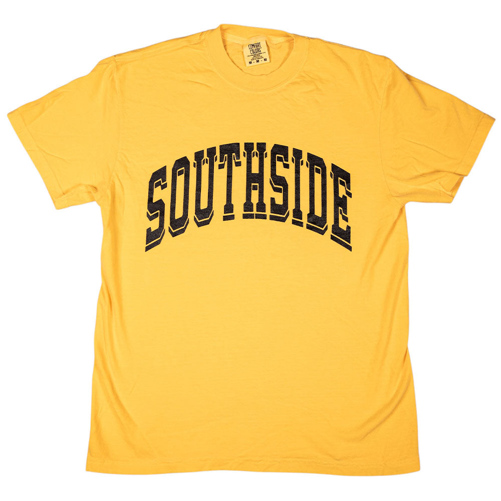 Citrus yellow Southside The Jetpack T-Shirt with SOUTHSIDE printed in black collegiate-style lettering across the chest.