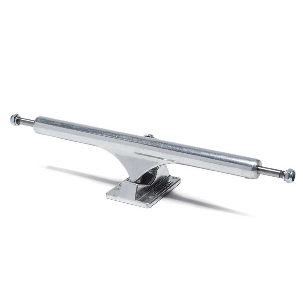 The BAM ST1 Classic Hollow 8.25 Slappy Trucks Set of TWO, shown against a white backdrop, features silver trucks with a straight axle and dual-end nuts—ideal for boards between 8.1 and 8.3 inches wide.