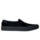 The Shmoofoil Slip Adidas Skateboarding Core Black Carbon Suede Shoes feature a low-profile, slip-on design with a rubber sole and subtle textured details in black suede and canvas, shown in a side view against a white background.