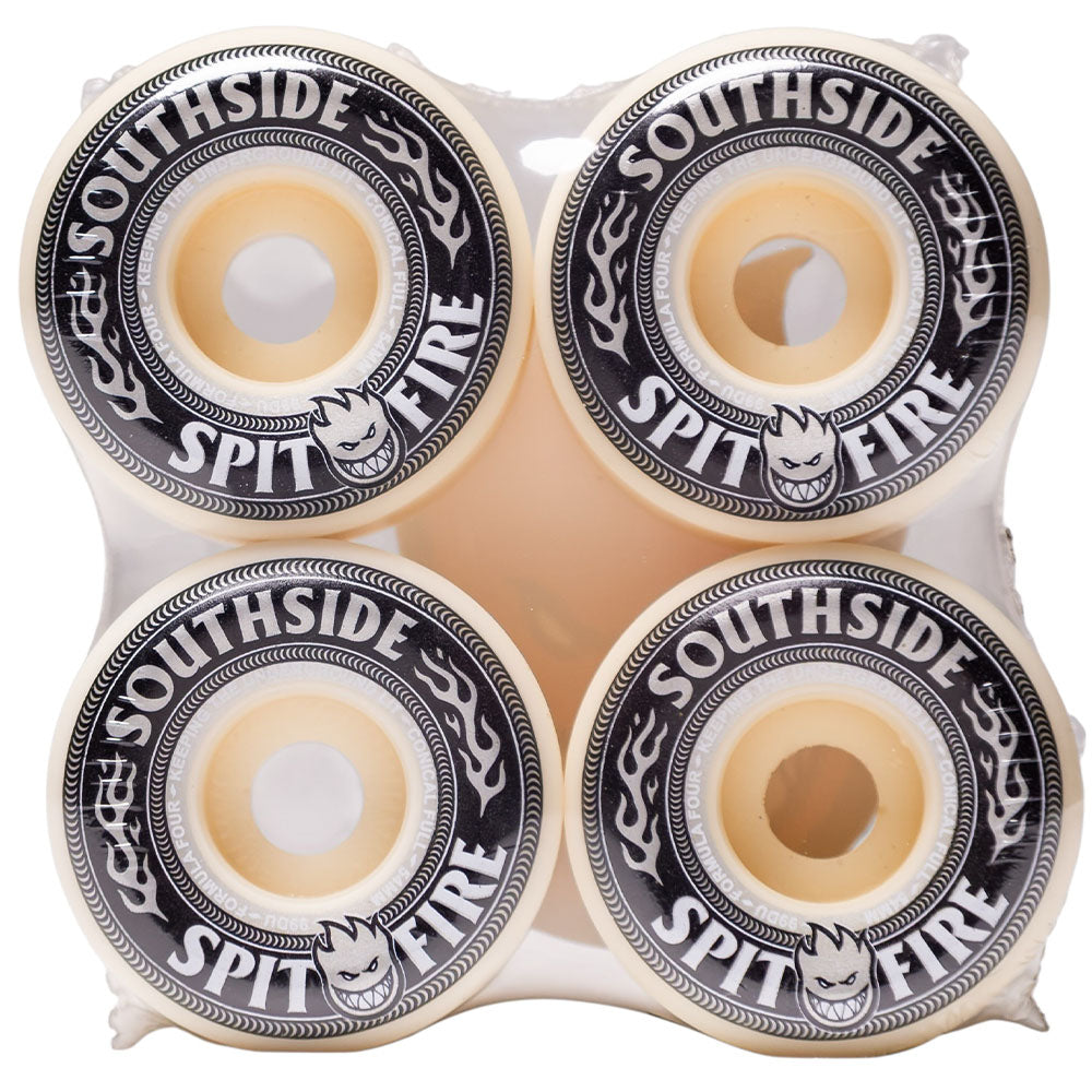 A black tee featuring the Southside x Spitfire KTUL Pinwheel design in bold, graphic black and white—capturing the Underground Lit vibe of Southside Skatepark.