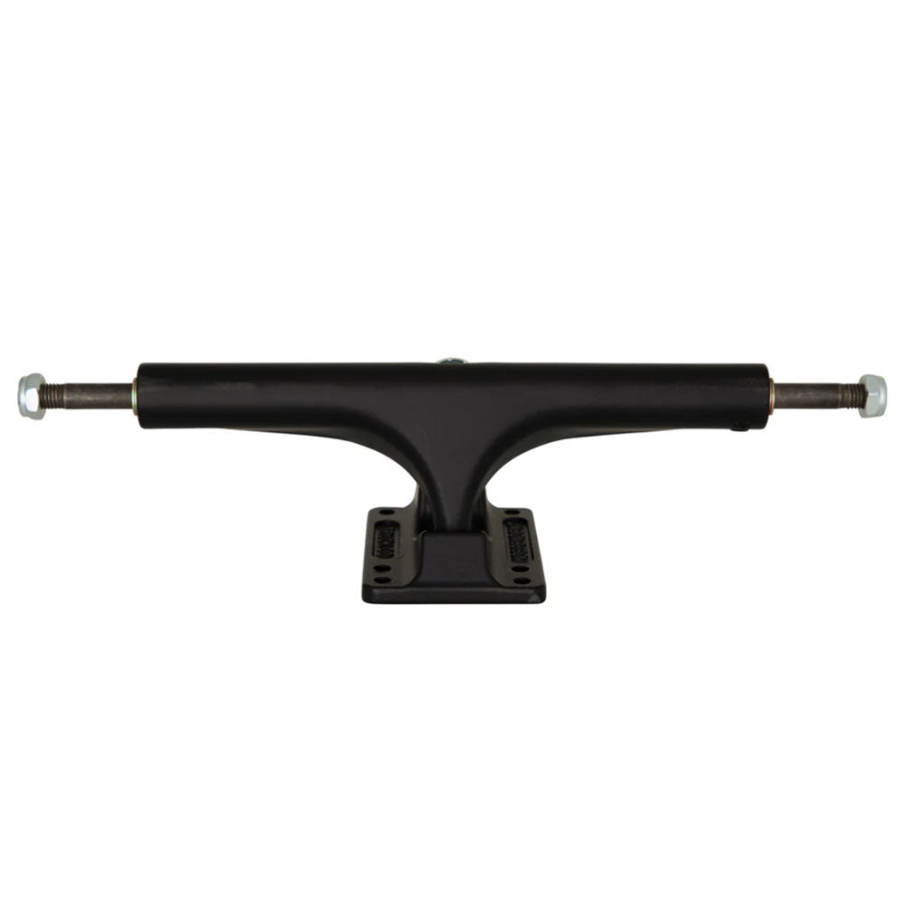The Stage 4 Black 215 INDY Trucks Set of TWO is shown from the front, displaying the axle and baseplate with mounting holes, set against a plain white background.