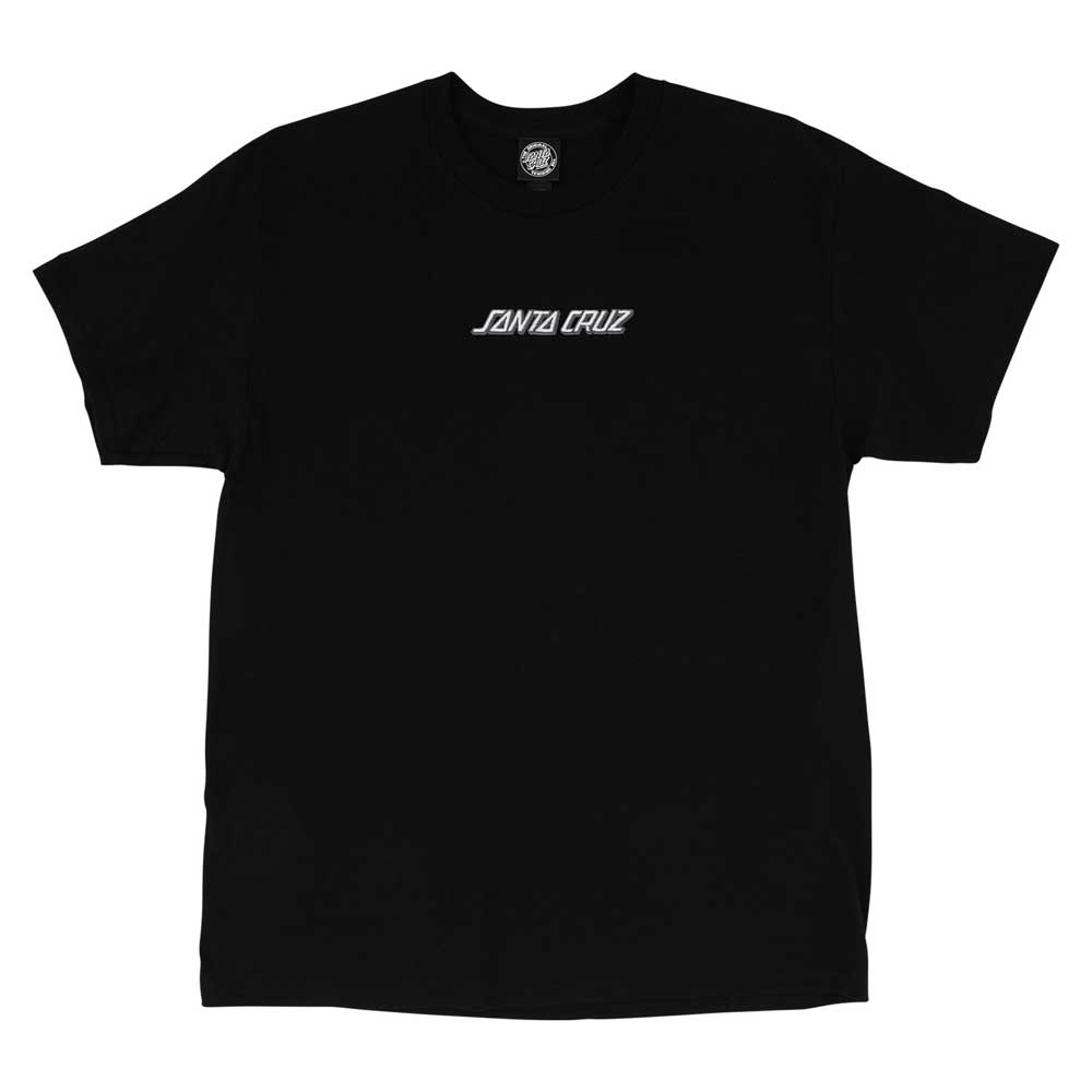 The Strip Embroidered Heavyweight T-Shirt Black Santa Cruz Tee is a men's regular fit in black with the Santa Cruz name subtly embroidered—a classic staple for skateboard apparel.