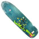 The Tony Alva Number 329 of 400 Guest Krooked Deck (9.1x32.9) is a blue limited edition skateboard with green rail, yellow-striped graphics, ALVA in black, new and wrapped in clear plastic, featuring various stickers and labels.