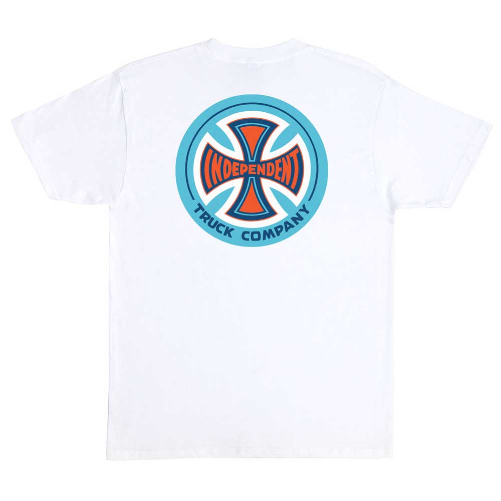 The Truck Co Legacy Heavyweight T-Shirt White Blue by Independent features bold back graphics, making it perfect skateboarding apparel for fans.