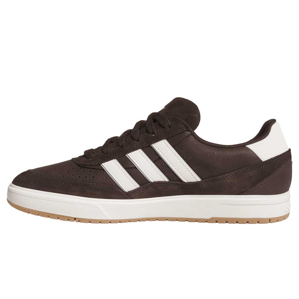 The Tyshawn 2 II Brown White HQ4735 Adidas Skateboarding Shoes feature white accents and a gum sole with perforated toe detailing, making them stylish and perfect for skateboarding sessions.