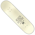 The Una Butterfly Call 8.5x31.7 Krooked Skateboard Deck is white, featuring bold black text in the center—LEARN NEW TRICKS, LEARN WHATEVER TRICKS YOU CAN FASTEST, DO LEARN MORE POWERFUL, BE MORE SUCCESSFUL, DONT GET HURT—and two simple face doodles below.