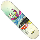 The Una Butterfly Call 8.5x31.7 Krooked Skateboard Deck showcases a cartoon bird with a flower head, abstract shapes, “KROOKED” text, an Una Butterfly photo, and a speech bubble: “I HAVE SEEN THE BEST OF YOU.”.