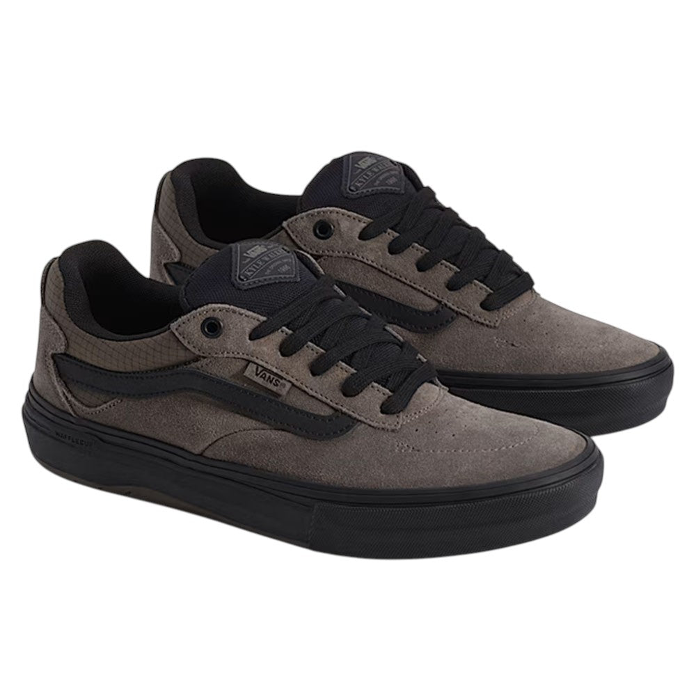 Vans Skate Kyle Walker Wafflecup Ripstop Bungee VN000DA49JC low-top skate shoes in dark grey suede with black laces, black trim, and black rubber soles.