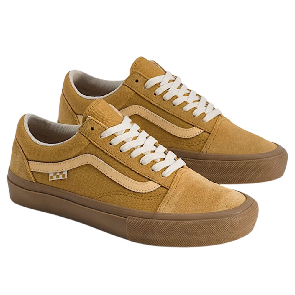 Vans Skate Old Skool Autumn Brown VN000EDNGR8 suede skateboarding shoes featuring white laces and a gum rubber sole.