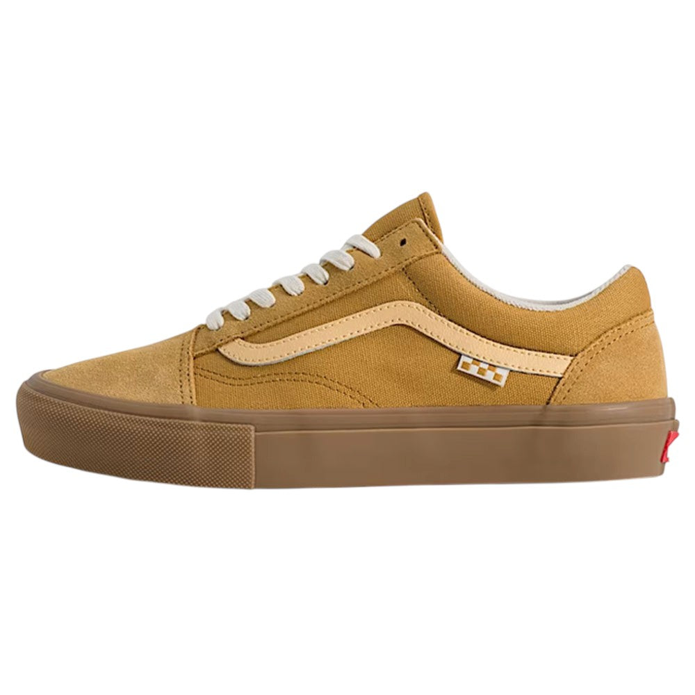 Vans Skate Old Skool Autumn Brown VN000EDNGR8 Suede Rubber Skateboarding Shoes in a brown low-top style with a white lace-up closure and a textured rubber sole.