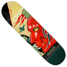 The Wilson 3 Star 8.5x32.1 Krooked Skateboard Deck features bold abstract art: a red face in profile, white stars above the eye, green hand-like shapes, stylized lines, and "Wilson" text on the board.