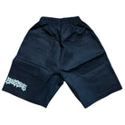 The YOUTH Texas Icon Black Southside 94 Shorts have an elastic waistband and loose fit, featuring a stylized white logo on the lower left leg. The shorts are displayed flat on a white background.