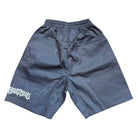 The YOUTH Texas Icon Gray Southside 94 Shorts are loose-fitting, dark gray skate shorts with an elastic waistband and a white logo near the left hem, shown laid flat on a white background.