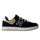 The YOUTH YS425 BNT by New Balance Numeric is a black suede skateboarding shoe with white laces, a white sole, a white N logo, tan mesh detail near the heel, and a brown rubber outsole.