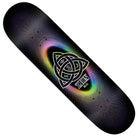 The Zion Power of 3s 8.5x32.1 EZ Rider Real Skateboard Deck features a dark background with a glowing rainbow geometric pattern, “ZION” inside an eye in a triangle, and radiating lines for a dynamic, vibrant look.