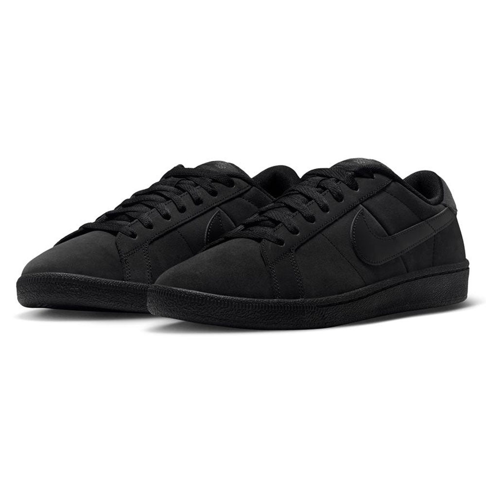 Zoom Tennis Classic HF7386003 Black Black Suede Nike SB Skateboarding Shoes featuring black suede low-top leather, tonal laces, tonal soles, and Zoom Air cushioning.