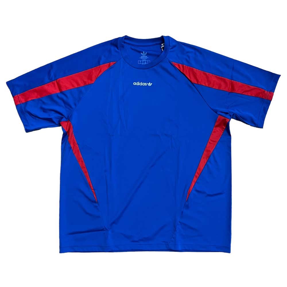 The Adidas Jersey CL Royal Blue Red Embroidered features short sleeves, red stripes on the shoulders and sides, and an embroidered white Adidas logo on the chest for a premium sporty look.