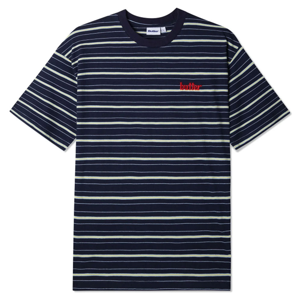 Butter Goods Tee Park Stripe Black Sky Banana Woven