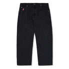 Logo Baggy Denim Jeans in Washed Black by Cash Only, featuring a straight-leg fit, button and zipper fly, front and back pockets, plus a small pink embroidered Cash Only logo on the front left pocket.