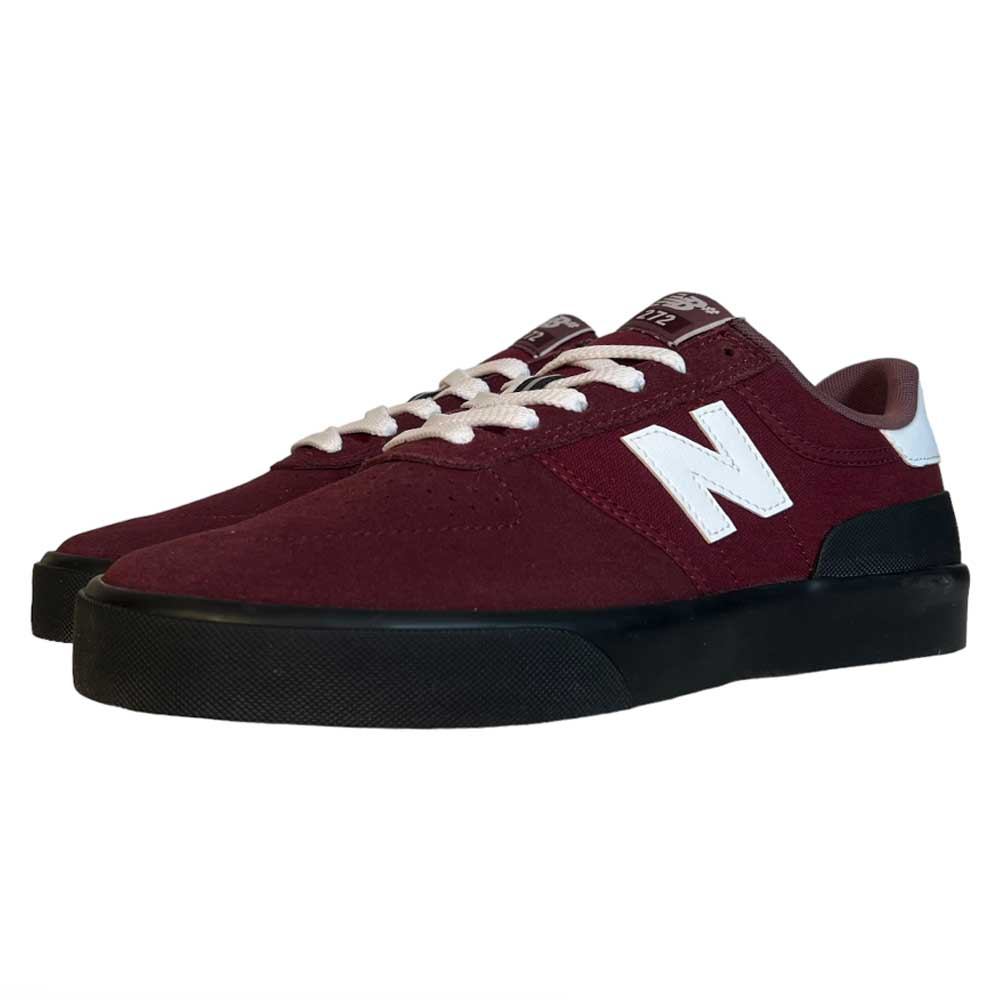 A pair of maroon 272 BNB New Balance Numeric suede shoes with white laces, white N logos on the sides, and black soles, displayed on a white background.
