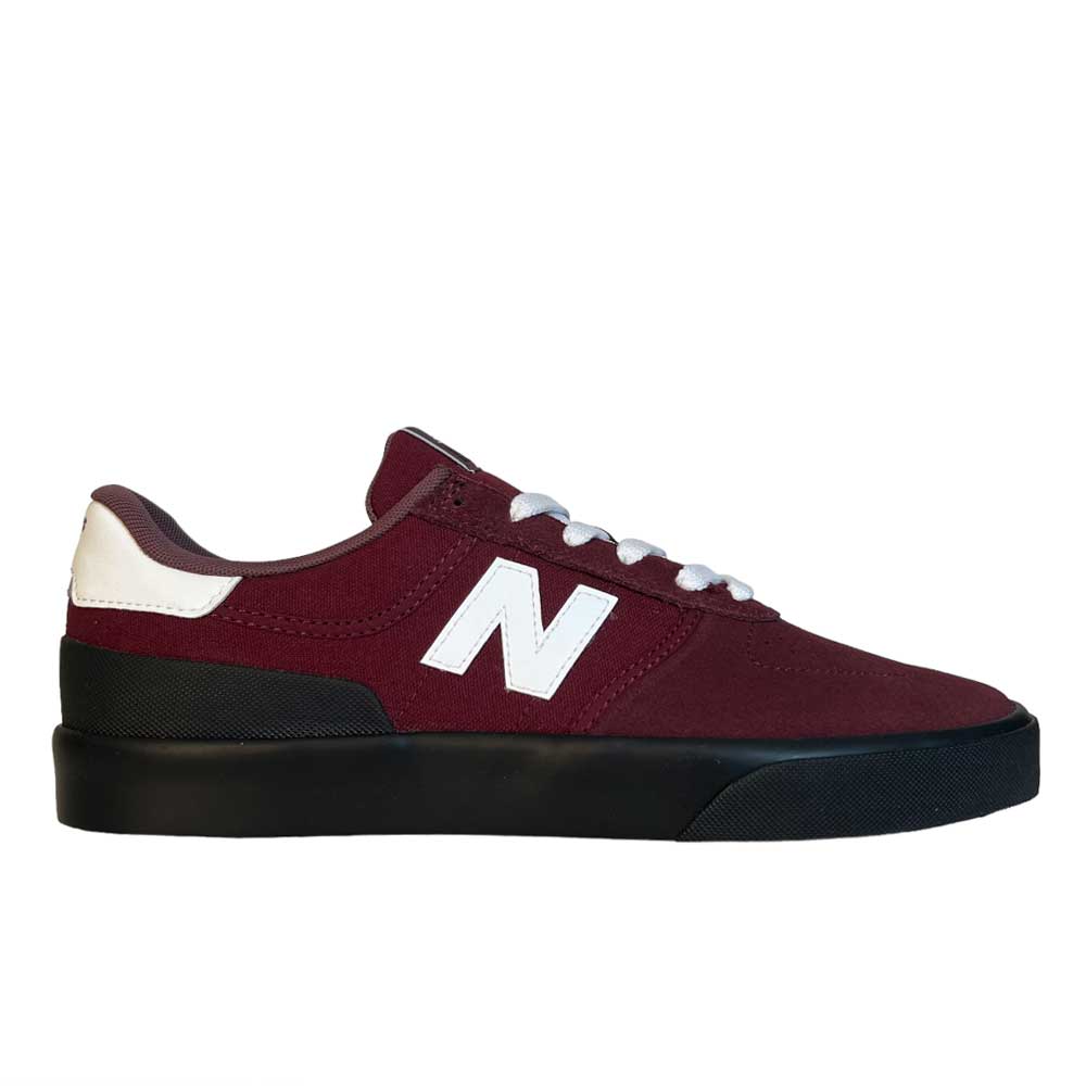 The 272 BNB New Balance Numeric Suede Shoe features a maroon suede upper, white N logo and laces, black vulcanized sole, white heel accent, and is shown in side profile against a white background.