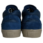 The Standard Mid Opus Footwear Navy Cream Suede Shoes feature navy suede and mesh uppers, beige rubber soles, and the Opus logo embossed on the heel—classic style with modern comfort.