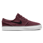 Janoski GS YOUTH Burgundy Crush Black Suede Nike SB Skateboarding Shoes feature a black swoosh, white rubber sole, and maroon laces, displayed in a right-facing side profile.