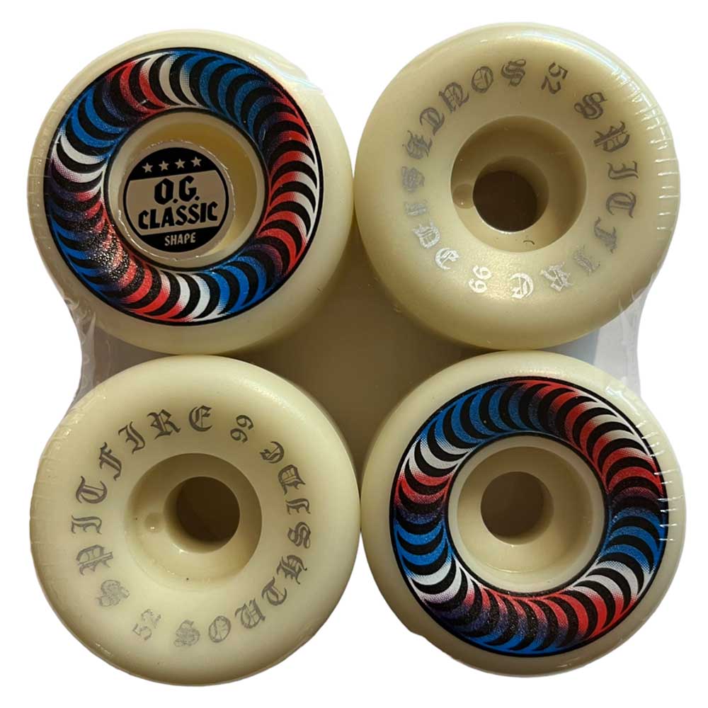 Get a free Spitfire tee with F4 OG Classics 52mm99A White Spitfire Wheels—perfect for your next Southside Skatepark session!.