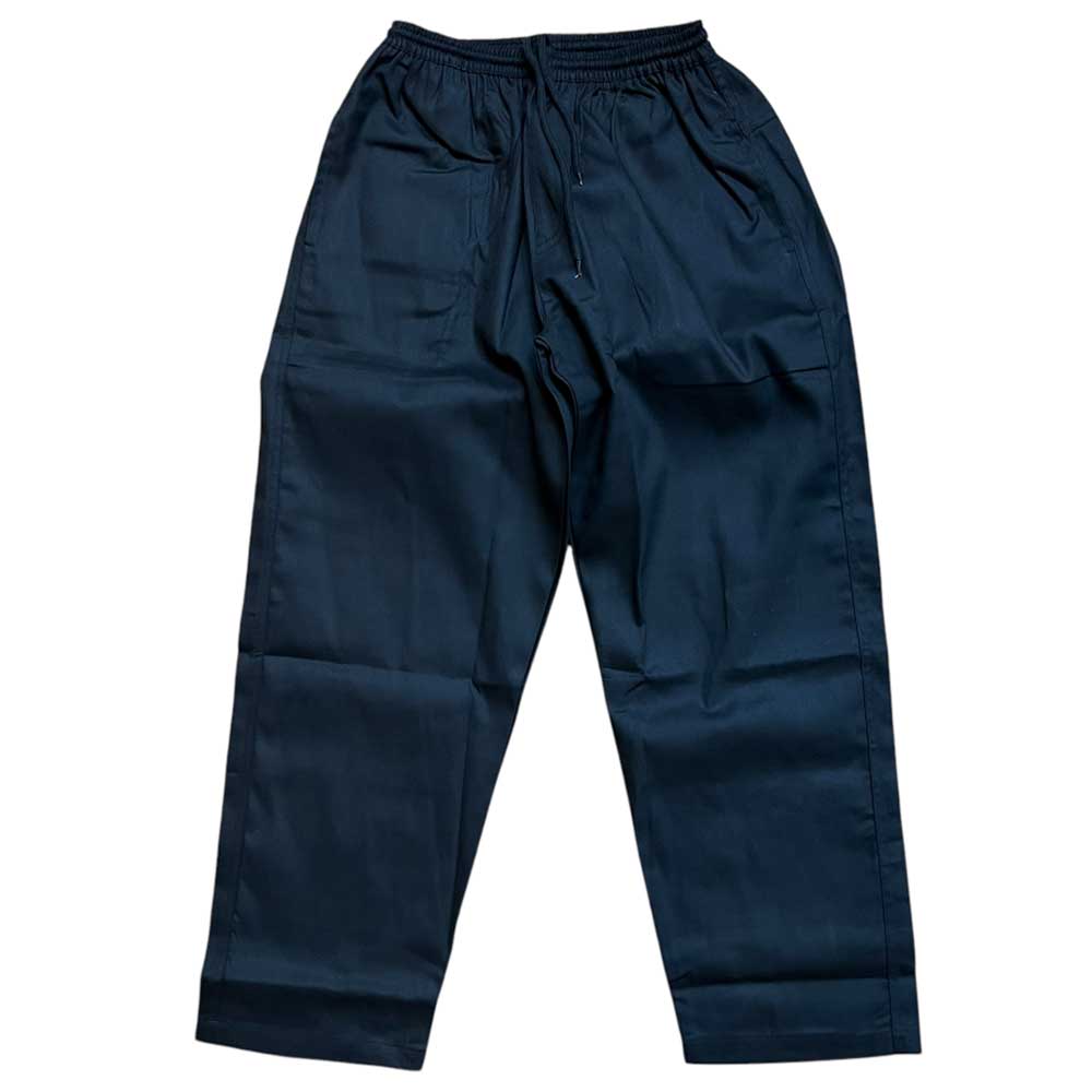 A pair of Texas Icon Black Southside 94 Pants with an elastic waistband and side pockets, shown laid flat on a white background—perfect loose-fitting skate pants inspired by Southside skateboarding style.