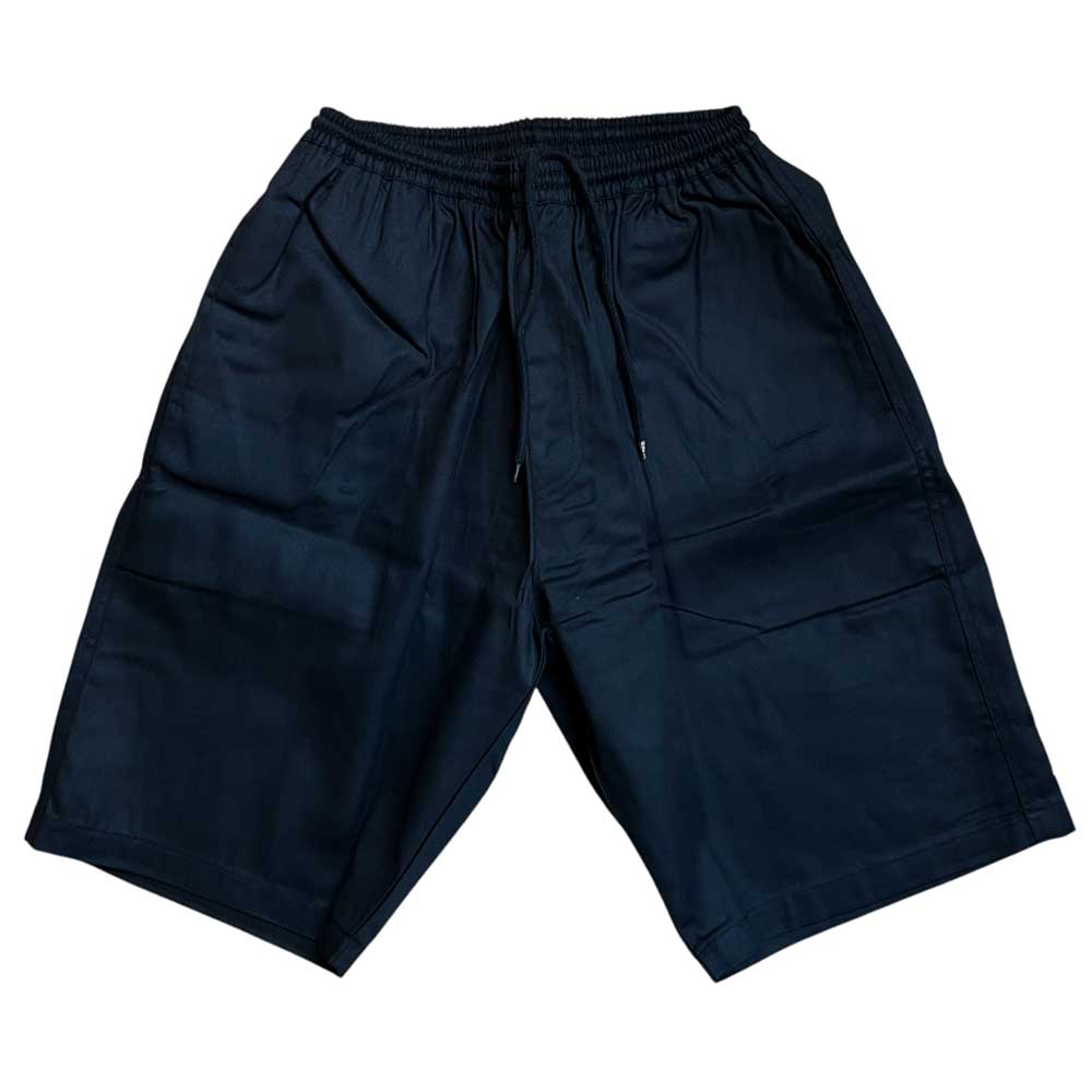 The Texas Icon Black Southside 94 Shorts are black knee-length skate shorts with an elastic waistband, drawstring, and roomy side pockets—ideal for vert ramp sessions and shown laid flat on a white background.